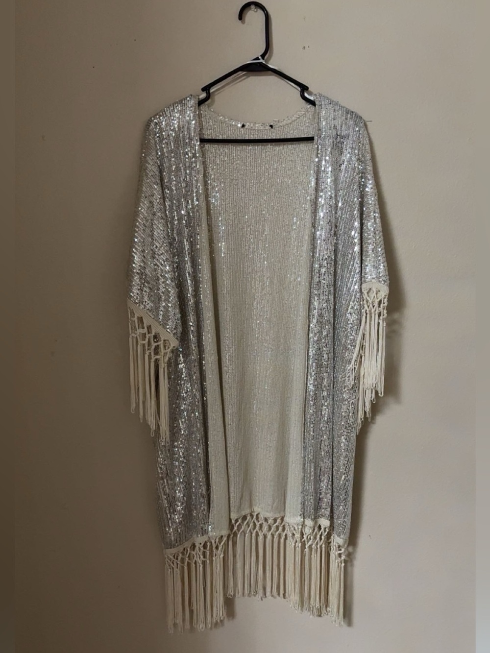 Silver Sequin Fringe Kimono - Unbranded